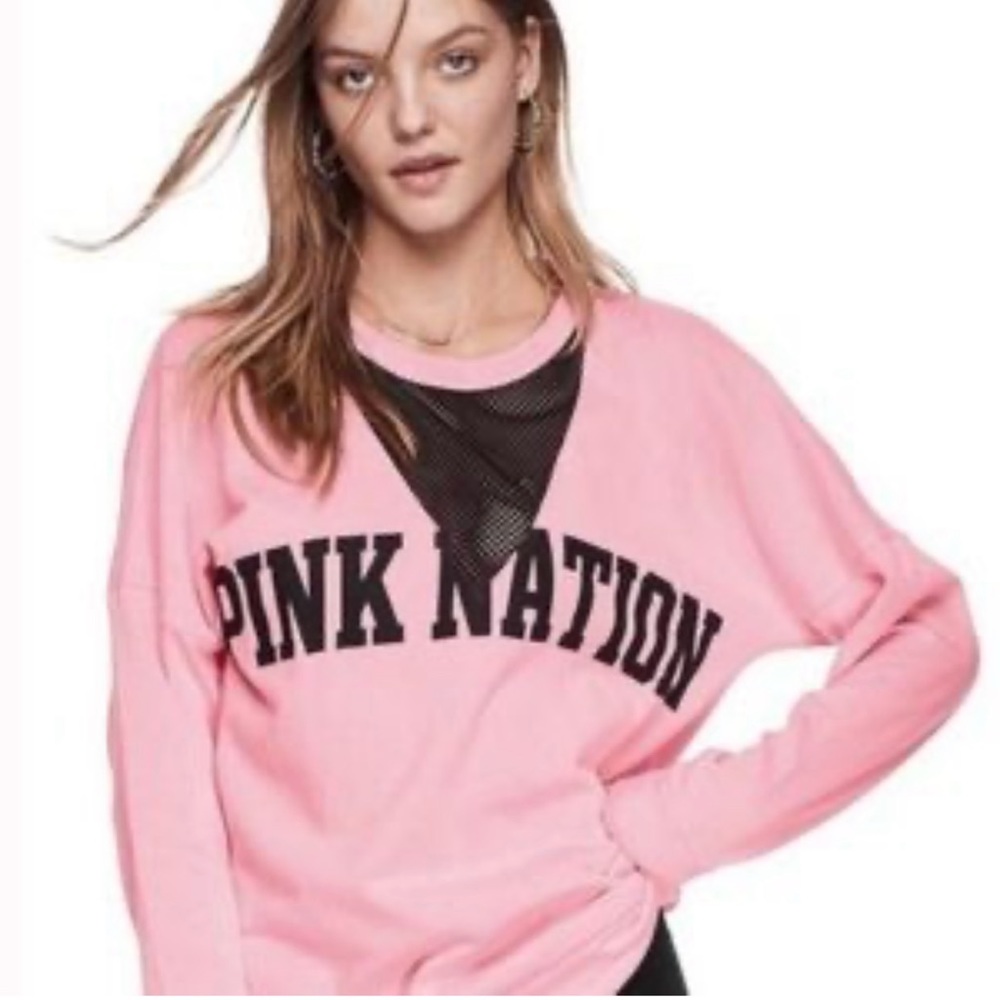 Victorias Secret PINK Pink Nation Campus Crew Mesh V-Neck Sweatshirt Size M